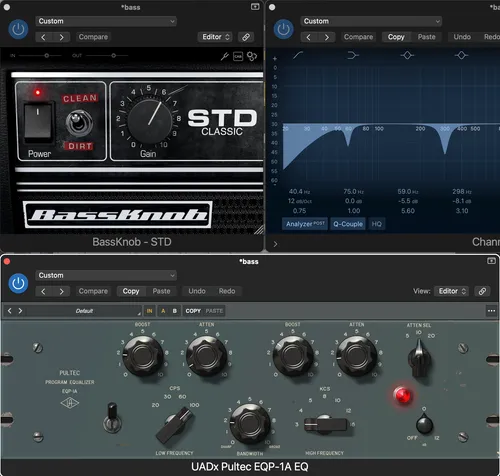 screenshot of postprocessing VST plugins for bass